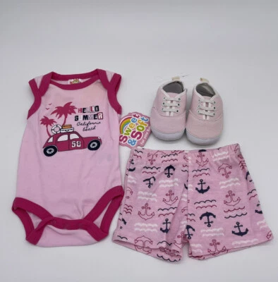 Размер 6mos Baby девочки или мальчика младенца розовый наряд комплект California боди шорты обувь - Изображение 1 из 4