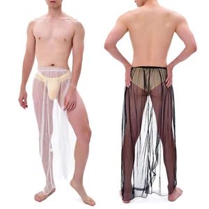 Men's Casual Mesh Sheer Sleep Loose Skirt Apron See Through Pajamas Nightwear - Picture 1 of 23