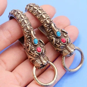 2x Solid Brass Dragon Keychains Keyrings Bag Wallet Snap Hook Clasps Belt Clip - Picture 1 of 5