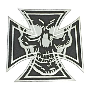Toppa ricamata teschio croce maltese ferro su decalcomania emblema grande applique 7 pollici - Foto 1 di 3
