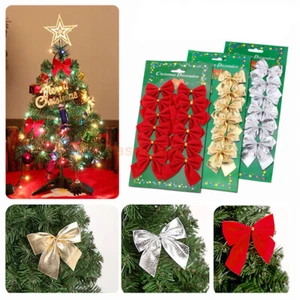 HOT 12x Bow Christmas Tree Handing Xmas Ornament Bowknot Party Wedding Decor - Picture 1 of 12