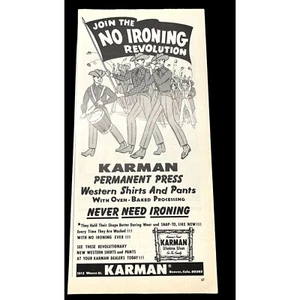 Karman Western Wear Vintage Print Ad 60s No Ironing Shirts and Pants - Picture 1 of 6