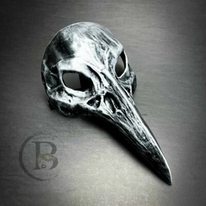 Silver Steampunk Skull Mask Animal Raven Plague Doctor Long Nose Masquerade Mask - Picture 1 of 3