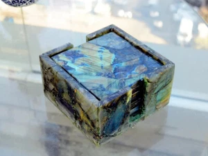 Labradorite Natural Stone Coasters Set Natural Inlay Art Handmade New Home Gifts - Picture 1 of 3