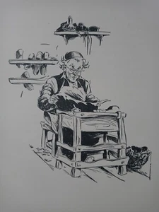 SHOEMAKER Working Office Children Fairytale Book Print Decor B&W Vtg 1930s - Picture 1 of 2