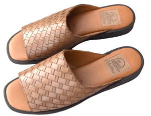 Decoys by Auditions Slides Sandals Brown Woven Flat Heel Slip On Leather Size 6M - Picture 1 of 10