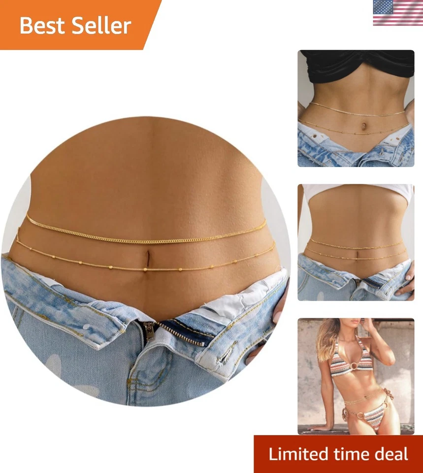 Delicadas cadenas para vientre doradas de 2 piezas para mujer - joyas corporales ajustables y ligeras Foto 1 de 4