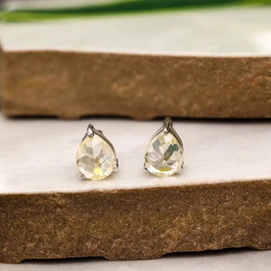Yellow Teardrop Stud Earrings Dainty Lemon Quartz Inspired Jewelry In 925 Silver - Picture 1 of 9