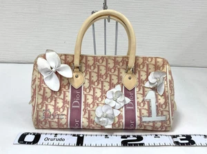 Christian Dior Handbag Boston Bag Trotter Diorissimo Canvas Pink Flower - Picture 1 of 24