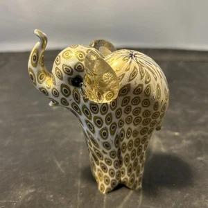 LENOX Millefiori Canes-Gold Lutz Decorted Trunk Upwards Glass Elephant Figurine - Picture 1 of 6