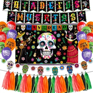 39 Pezzi Decorazioni Giorno dei Morti Palloncini Sfondo Striscione Halloween Teschio - Foto 1 di 12