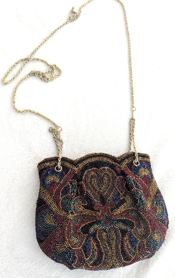 VINTAGE Intricate Design BEADED EVENING BAG PURSE CLUTCH Made Hawaii Multi-Color - Image 1 of 4