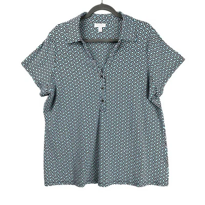 Charter Club Woman Short Sleeve Polo Size 2X Geometric Knit Golf Tenniscore  - Image 1 of 4