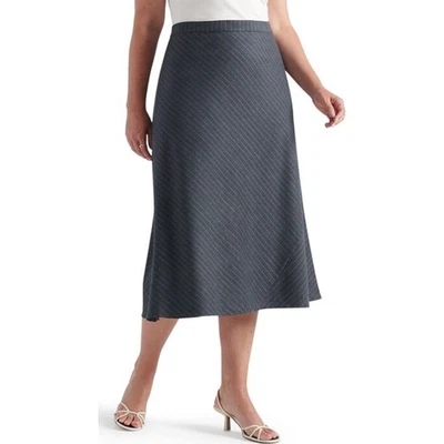 PARI PASSU Wool Blend Gray Pinstripe Midi Skirt C4/18 Minimalist Workwear - Image 1 of 4