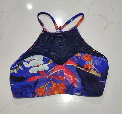 Athleta Women's Bathing Suit Top Racerback W/Mesh In Front Small Purple W/flower - Image 1 of 4