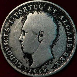1868 Portugal 500 Reis Silver Foreign Coin - Picture 1 of 2