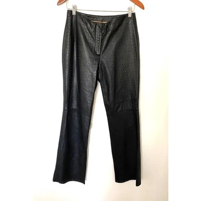 Kenneth Cole Black Perforated Pattern Leather Dress Lined Mid Rise Pants Sz 6 - Image 1 of 4