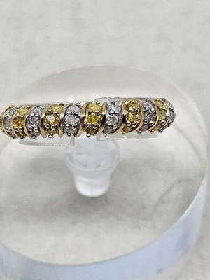 9kt Gold White & Yellow Diamond Band RIng Size N½ (1.50g) - image 1 of 4