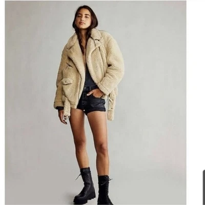 Free People So Cozy Slouchy cream sherpa moto jacket size small - Image 1 of 4