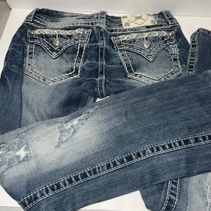 MISS ME 26 SIGNATURE BOOT CUT FADED DISTRESSED WOMEN'S JEANS embellished - Picture 1 of 11