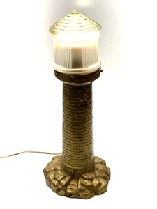 ATQ VTG Art Deco Figural Lighthouse Light House Table Lamp Frosted Glass 16" - Picture 1 of 7
