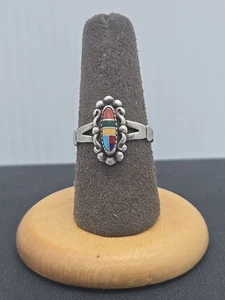 Anello Native American WM Co. Wheeler in argento sterling e turchese intarsiato misura 8 - Foto 1 di 8