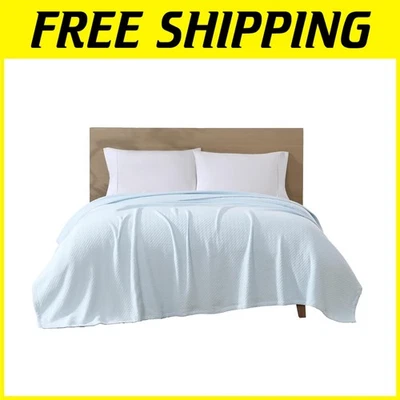 Acogedora manta de algodón orgánico, tamaño doble, azul hielo Foto 1 de 4