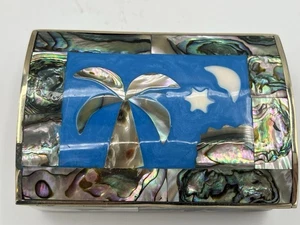 Schmuckschatulle aufklappbar mit Abalone und blauem Emaille Holz innen Mexiko - Bild 1 von 6