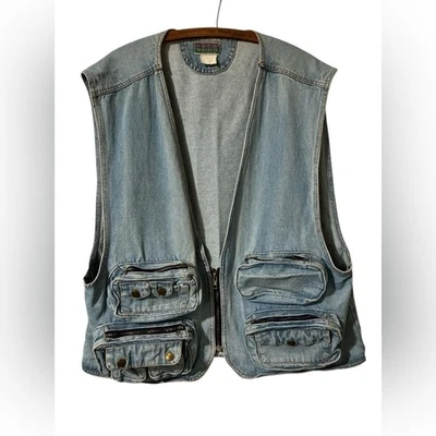 Chaleco de Pesca Vintage Talla XL Bolsillos Equipo Festival Retro Denim Mosca Foto 1 de 4