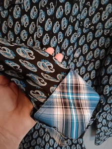 Roper Western Shirt Men's LG Blue Paisley Plaid CuffsCountry Button Front Cotton - Picture 1 of 10