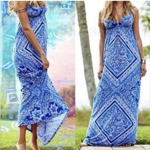 Vestido Lilly Pulitzer Azul y Blanco Medallón Miraflora Maxi Dije XS Azul - Imagen 1 de 4