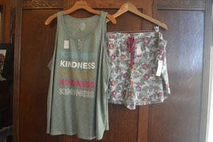 NWT GREEN SLEEVELESS FLORAL SHORTS PAJAMAS SET BY SECRET TREASURES ~ 2X/3X - Picture 1 of 12