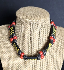 Vintage Multi Color Beaded Bamboo & Bone Choker Necklace - 16" - Picture 1 of 9