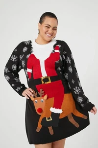 Forever 21 Ugly Christmas Maglione Vestito Girocollo Babbo Natale Renna Taglia 1x e 2X Nuovo con etichette - Foto 1 di 7