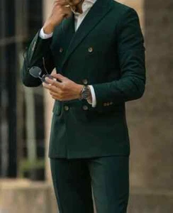 Traje Blazer Para Hombre Verde Doble Pecho - Solapa Pico Formal Boda Abrigo - Imagen 1 de 9