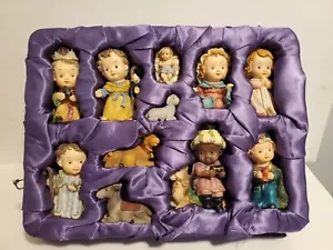 Vintage POLYRESIN KIDS NATIVITY SET Christmas 11 Piece Holiday Time In Box - Picture 1 of 4