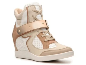 Wanted "Beacon" Women's Hi Top Sneakers, Tan & Off White, Hidden Wedge, Size 8.5 - Picture 1 of 16