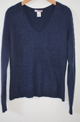 Suéter Pullover Tweeds Azul 100% Cachemira Cuello en V Tejido con Cable Manga Larga Talla M Foto 1 de 4