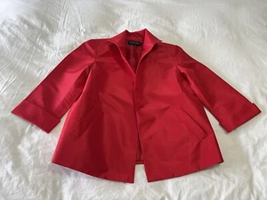 Lafayette 148 | SZ 6 Petite |Red 100% Silk Blazer Jacket | Open Front 3/4 Sleeve - Picture 1 of 10