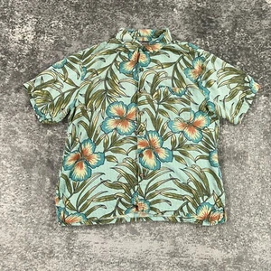VTG St Johns Bay Hawaiian Shirt Mens XL Green Silk Floral Loop Collar 90s Aloha - Picture 1 of 12