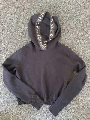 Zara Hoodie Kapuzenpullover kurz schwarz Strasssteine Gr. S - Bild 1 von 2