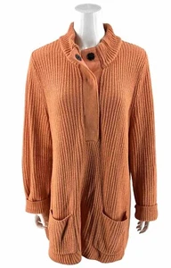 Soft Surroundings Sweater Highland Tunic Womens XL Ribknit Apricot Orange Snap - Picture 1 of 6