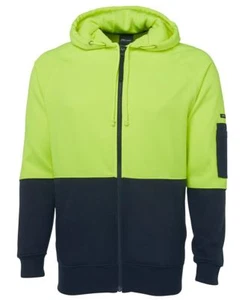 Jb's wear Hi Vis Full Zip Fleecy Safety Hoodie Rib Basque Sleeve Cuffs PenPocket - Picture 1 of 8