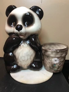 Vintage Planter Panda Bear. 11“ X 7” X 12“. Black&White With A Floral Flowerpot. - Picture 1 of 12