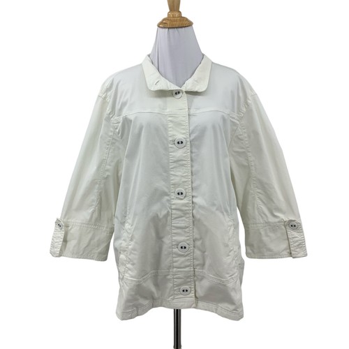 OFF WHITE Camicia Eddie Bauer Boxy Shacket donna XXL 2XL bianca con bottoni manica quarto