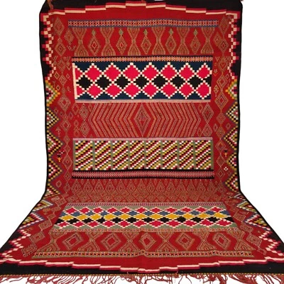 Moroccan Vibrant Handmade Red Area Rug Geometric Kilim Wool Tribal Berber Carpet - Image 1 of 4