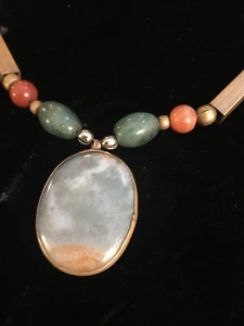 Vintage Agate Quartz & Brass Handmade Hippie Boho Beaded Necklace - Picture 1 of 12