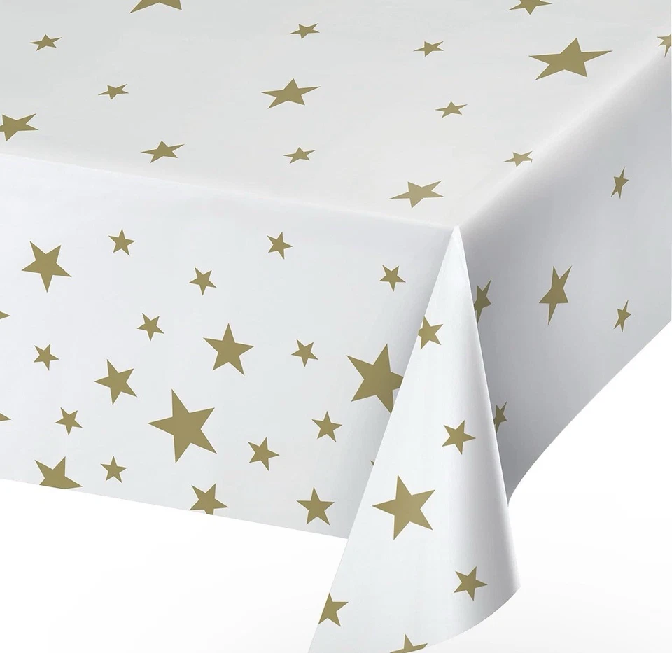 White and Gold Stars Plastic Tablecloth, 1 ct - Image 1 of 1