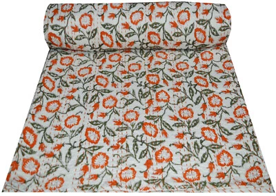 Colcha Kantha de algodón indio tamaño doble hecha a mano edredón estampado floral Gudri Foto 1 de 4