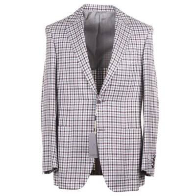 Abrigo deportivo Canali gris y borgoña a cuadros lana-seda-lino 40R (UE 50) NUEVO CON ETIQUETAS Foto 1 de 4